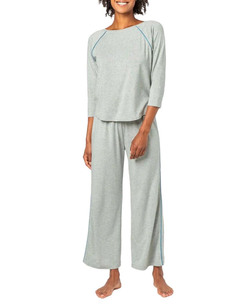 Front of a model wearing a size L 3/4 Sleeve Sleepwear Set in Heather Grey in Heather Grey by Lilla P. | dia_product_style_image_id:363205